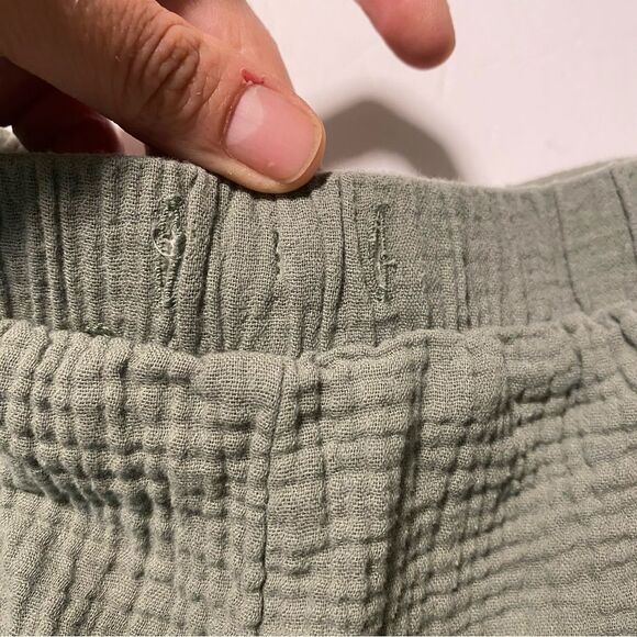 High-Rise Pull-On elastic Shorts muslin cotton gauze green XL - Picture 3 of 7